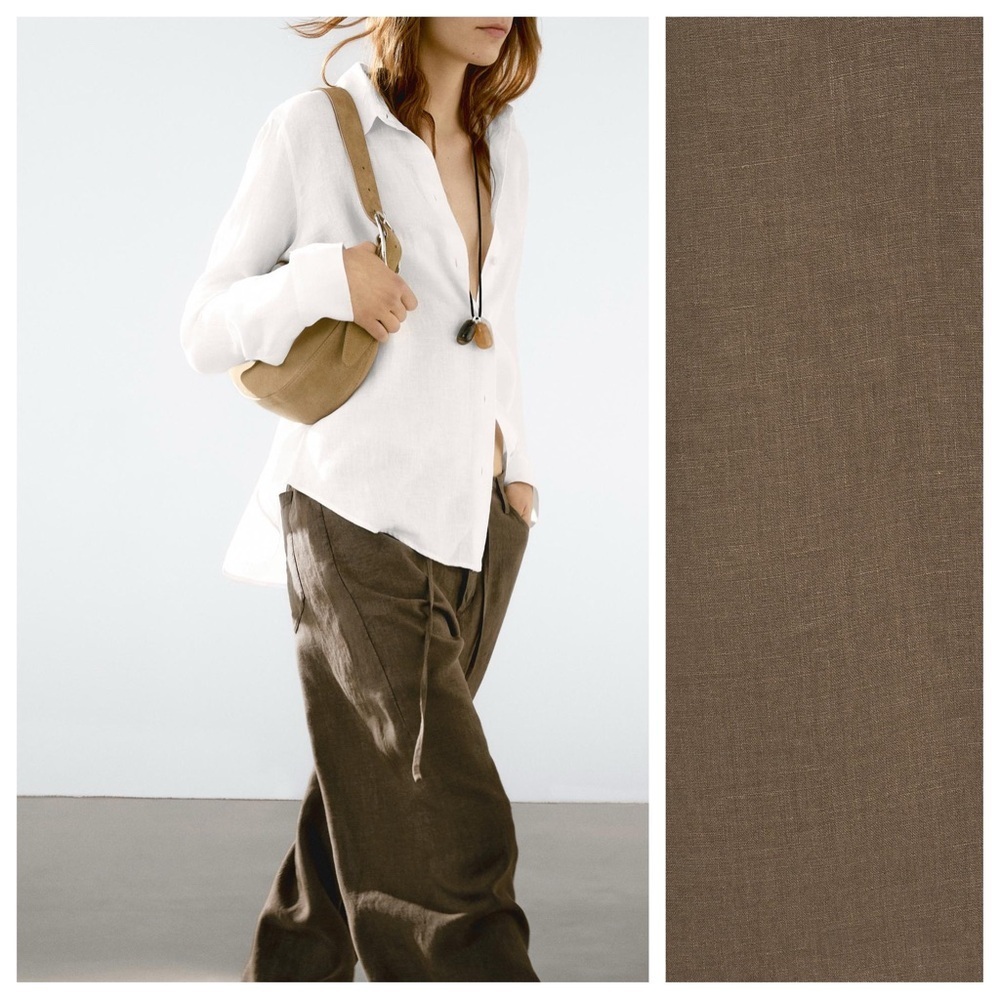 Nwt. Massimo Dutti Khaki 100% Linen Mid-Rise Trousers With Pockets. Size 2. — image 2 of 8